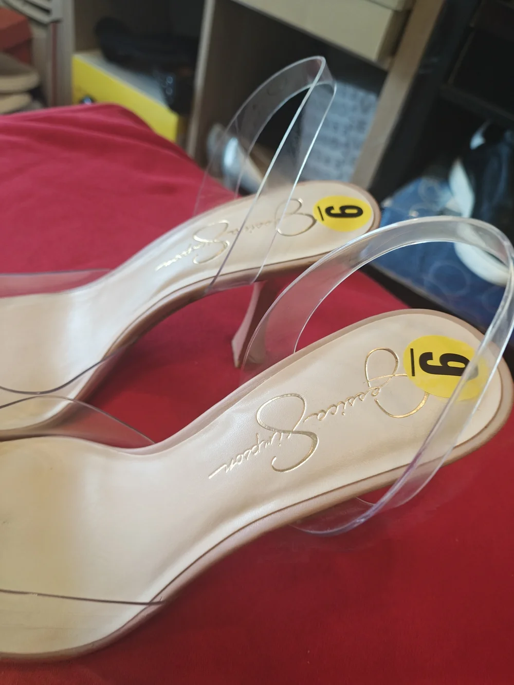 Jessica Simpson Clear PVC Slingback Heels with Crystal Brooch - Nude